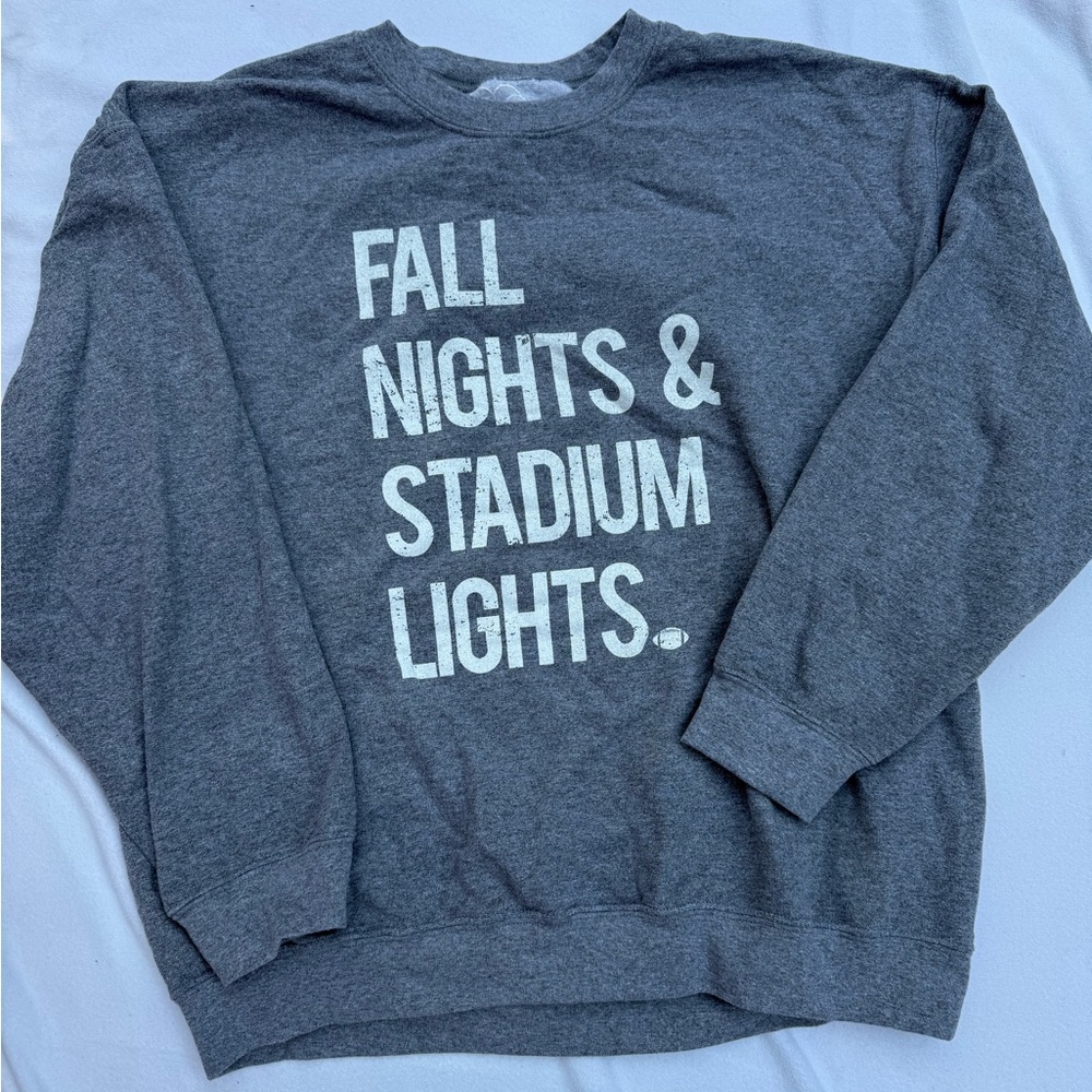 LLG Gray Crewneck Sweater “Fall Nights and Stadium LIGHTS”
